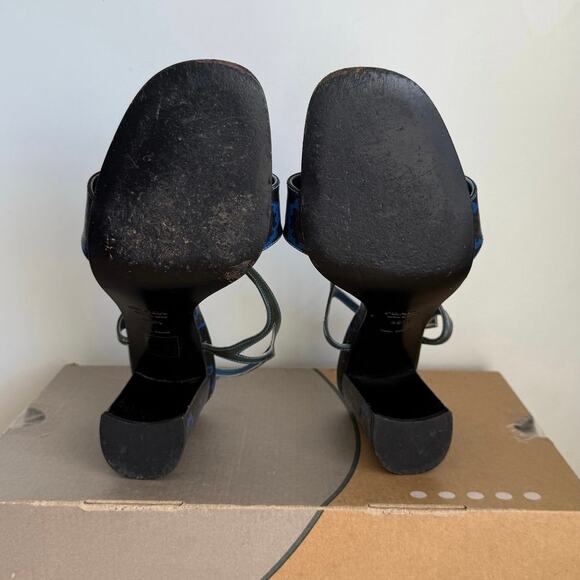 RARE Vintage Prada Blue Floral Chunky Women Heels - SZ 39 1/2 / US 9.5 - Picture 14 of 14